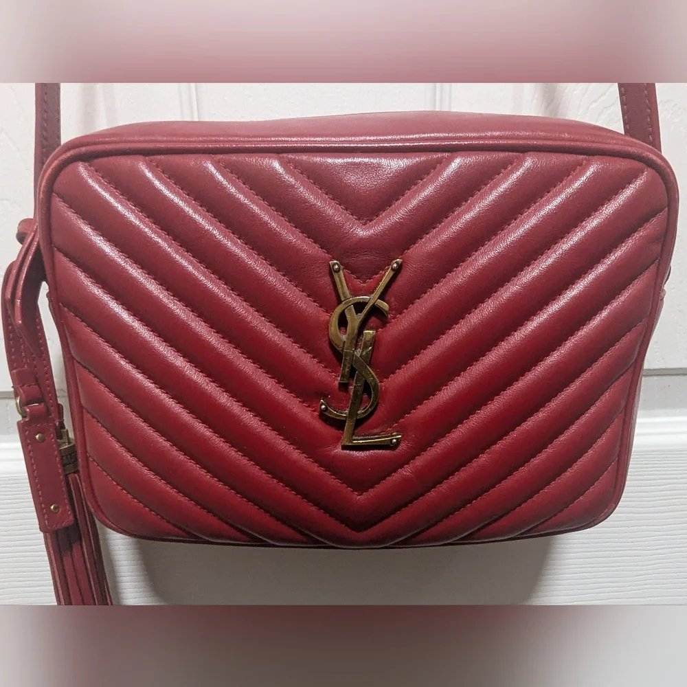Saint Laurent Lou Camera Bag Matelasse Chevron Leather Small Red - Picture 3 of 10
